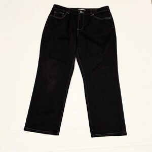 Coldwater Creek High Rise Jeans, Size 16P. Black with Beige Stitching